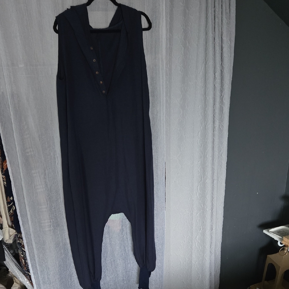 New No Tag. Navy Sleeveless Hoodie Jumpsuit